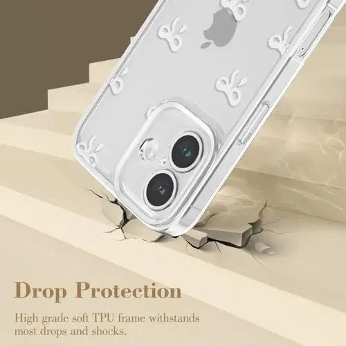 EYZUTAK Case for iPhone 17, Clear Cute Ribbon Bowknot Pattern Aesthetic Transparent Phone Case Raised Camera Protection Stylish Slim Soft Durable TPU Protective Cover for Women Girls - White - 3