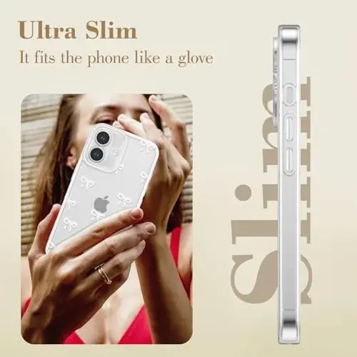 EYZUTAK Case for iPhone 17, Clear Cute Ribbon Bowknot Pattern Aesthetic Transparent Phone Case Raised Camera Protection Stylish Slim Soft Durable TPU Protective Cover for Women Girls - White - 4