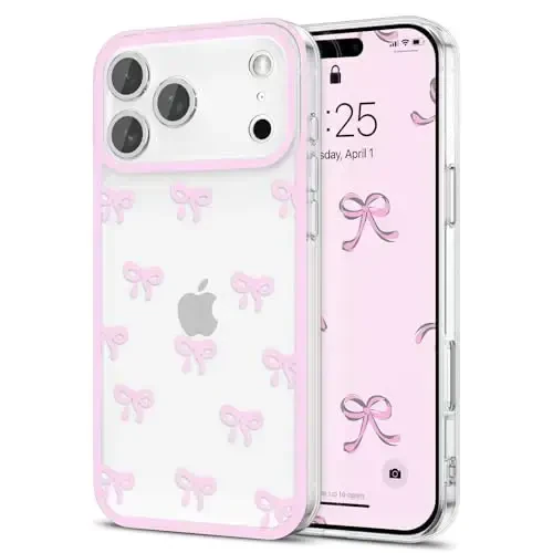 EYZUTAK Case for iPhone 17 Pro, Clear Cute Ribbon Bowknot Pattern Aesthetic Transparent Phone Case Raised Camera Protection Stylish Slim Soft Durable TPU Protective Cover for Women Girls - Pink - EYZUTAK