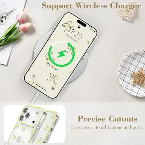 EYZUTAK Case for iPhone 17 Pro Max, Clear Cute Ribbon Bowknot Pattern Aesthetic Transparent Phone Case Raised Camera Protection Stylish Slim Soft Durable TPU Protective Cover for Women Girls - Yellow - 5