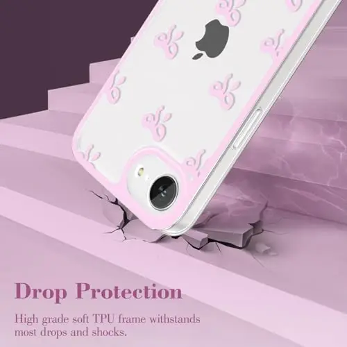 EYZUTAK Case for iPhone 17e/iPhone 16e, Clear Cute Ribbon Bowknot Pattern Aesthetic Transparent Phone Case Raised Camera Protection Stylish Slim Soft Durable TPU Protective Cover for Women Girl - Pink - 4