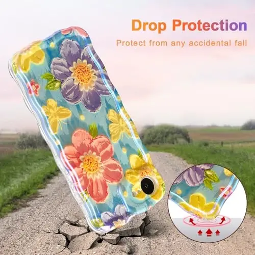 EYZUTAK Case for iPhone 17e/iPhone 16e, Colorful Retro Oil Painting Flower Laser Glossy Pattern Cute Curly Wave Edge Exquisite Phone Cover Stylish Durable TPU Protective Case for Girl-Butterfly Flower - 3