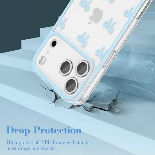 EYZUTAK Case for iPhone 18 Pro Max, Clear Cute Ribbon Bowknot Pattern, Blue | Aesthetic Transparent Bow Phone Case, Raised Camera Protection, Stylish Slim Soft Durable TPU Protective Cover for Women Girl - 3