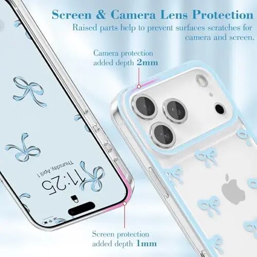 EYZUTAK Case for iPhone 18 Pro Max, Clear Cute Ribbon Bowknot Pattern, Blue | Aesthetic Transparent Bow Phone Case, Raised Camera Protection, Stylish Slim Soft Durable TPU Protective Cover for Women Girl - EYZUTAK (1)