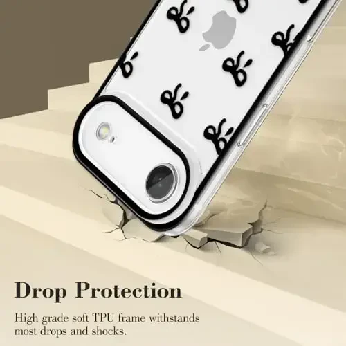 EYZUTAK Case for iPhone Air, Clear Cute Ribbon Bowknot Pattern Aesthetic Transparent Phone Case Raised Camera Protection Stylish Slim Soft Durable TPU Protective Cover for Women Girls - Black - 3