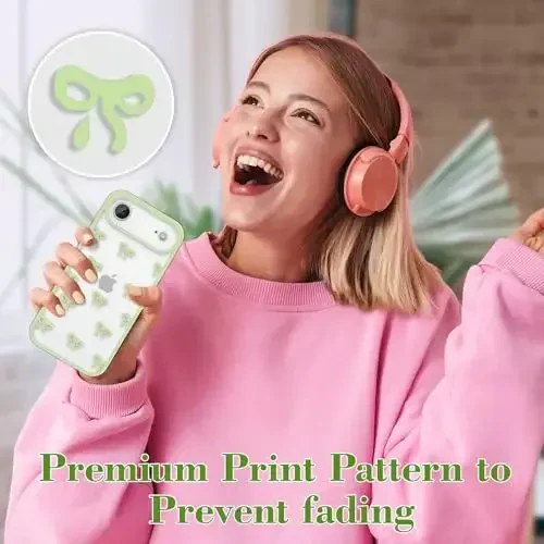 EYZUTAK Case for iPhone Air, Clear Cute Ribbon Bowknot Pattern Aesthetic Transparent Phone Case Raised Camera Protection Stylish Slim Soft Durable TPU Protective Cover for Women Girls - Green - 6