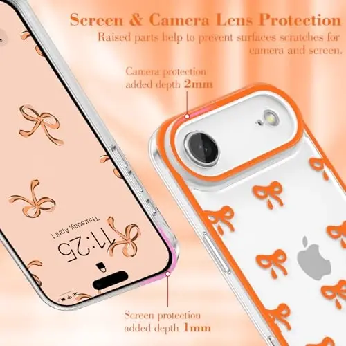 EYZUTAK Case for iPhone Air, Clear Cute Ribbon Bowknot Pattern Aesthetic Transparent Phone Case Raised Camera Protection Stylish Slim Soft Durable TPU Protective Cover for Women Girls - Orange - EYZUTAK (1)