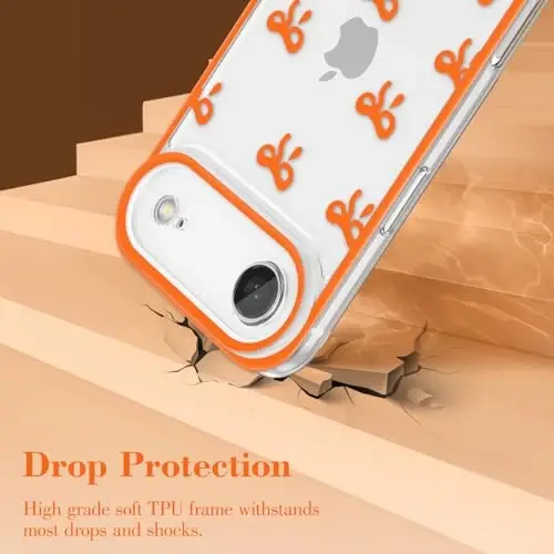 EYZUTAK Case for iPhone Air, Clear Cute Ribbon Bowknot Pattern Aesthetic Transparent Phone Case Raised Camera Protection Stylish Slim Soft Durable TPU Protective Cover for Women Girls - Orange - 3
