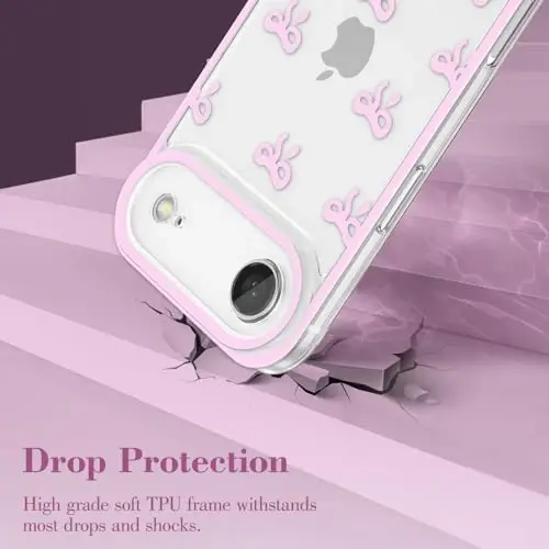 EYZUTAK Case for iPhone Air, Clear Cute Ribbon Bowknot Pattern Aesthetic Transparent Phone Case Raised Camera Protection Stylish Slim Soft Durable TPU Protective Cover for Women Girls - Pink - 3