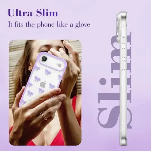 EYZUTAK Case for iPhone Air, Clear Cute Ribbon Bowknot Pattern Aesthetic Transparent Phone Case Raised Camera Protection Stylish Slim Soft Durable TPU Protective Cover for Women Girls - Purple - 4