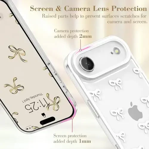 EYZUTAK Case for iPhone Air, Clear Cute Ribbon Bowknot Pattern Aesthetic Transparent Phone Case Raised Camera Protection Stylish Slim Soft Durable TPU Protective Cover for Women Girls - White - 2