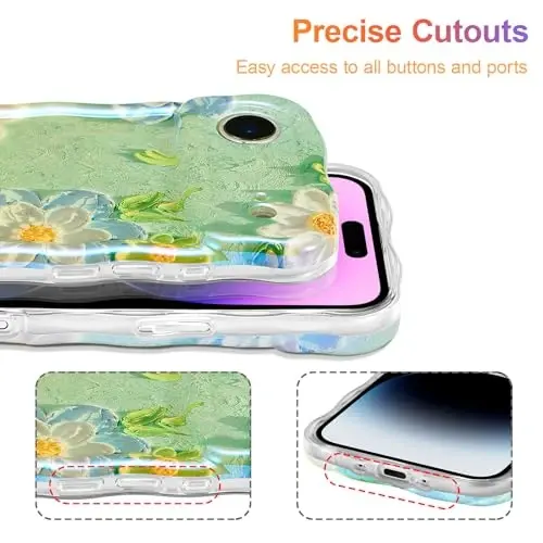 EYZUTAK Case for iPhone Air, Colorful Retro Oil Painting Flower Laser Glossy Pattern Cute Curly Wave Edge Exquisite Phone Cover Stylish Durable TPU Protective Case for Girl Women - Blue White - 5