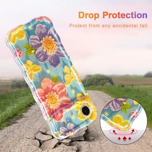 EYZUTAK Case for iPhone Air, Colorful Retro Oil Painting Flower Laser Glossy Pattern Cute Curly Wave Edge Exquisite Phone Cover Stylish Durable TPU Protective Case for Women - Butterfly Flower - 3