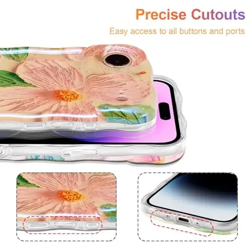 EYZUTAK Case for iPhone Air, Colorful Retro Oil Painting Flower Leaf Laser Glossy Pattern Cute Curly Waves Edge Exquisite Phone Cover Stylish Durable TPU Protective Case for Women - Pink Green - 5