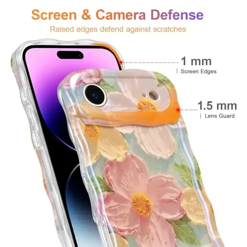 EYZUTAK Case for iPhone Air, Colorful Retro Oil Painting Printed Flower Laser Glossy Pattern Cute Curly Wave Edge Exquisite Phone Cover Stylish Durable TPU Protective Case for Girl Women-Green - 4