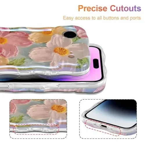 EYZUTAK Case for iPhone Air, Colorful Retro Oil Painting Printed Flower Laser Glossy Pattern Cute Curly Wave Edge Exquisite Phone Cover Stylish Durable TPU Protective Case for Girl Women-Green - 5