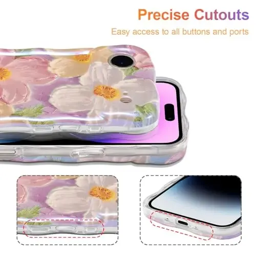 EYZUTAK Case for iPhone Air, Colorful Retro Oil Painting Printed Flower Laser Glossy Pattern Cute Curly Wave Edge Exquisite Phone Cover Stylish Durable TPU Protective Case for Girl Women-Pink - 5