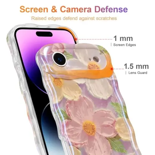 EYZUTAK Case for iPhone Air, Colorful Retro Oil Painting Printed Flower Laser Glossy Pattern Cute Curly Wave Edge Exquisite Phone Cover Stylish Durable TPU Protective Case for Girl Women-Pink - 4