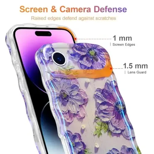 EYZUTAK Case for iPhone Air, Colorful Retro Oil Painting Printed Flower Laser Glossy Pattern Cute Curly Wave Edge Exquisite Phone Cover Stylish Durable TPU Protective Case for Girl Women-Purple - 4