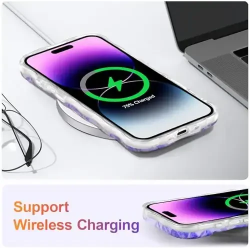 EYZUTAK Case for iPhone Air, Colorful Retro Oil Painting Printed Flower Laser Glossy Pattern Cute Curly Wave Edge Exquisite Phone Cover Stylish Durable TPU Protective Case for Girl Women-Purple - 6