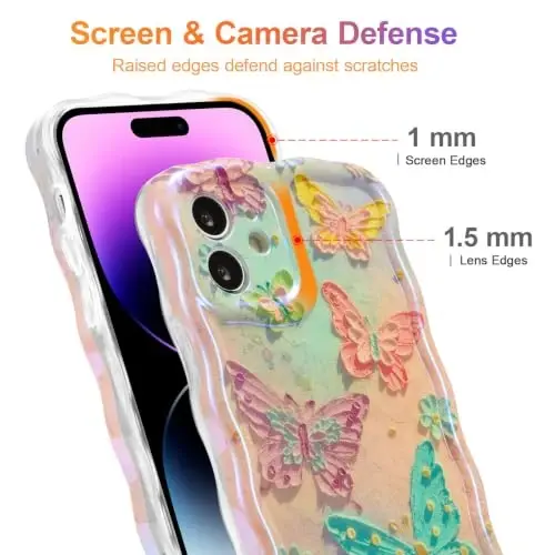 EYZUTAK Чехол для iPhone 11, красочный ретро масляная живопись цветок лазерный глянцевый узор милый кудрявый край волны изысканный чехол для телефона стильный прочный защитный чехол из ТПУ для девочек и женщин - Бабочки - 4