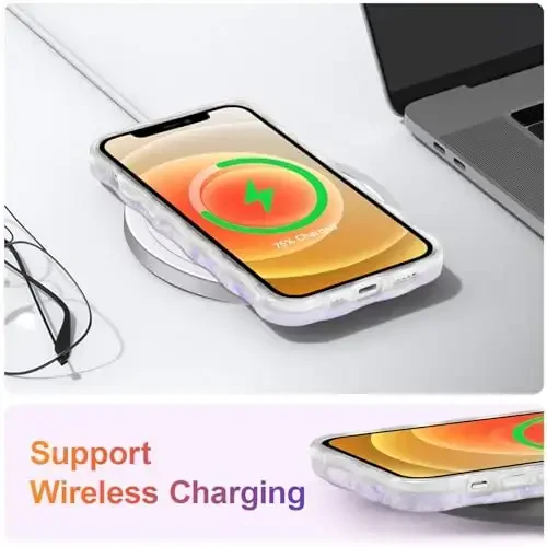 EYZUTAK Чехол для iPhone 12, красочный ретро масляная живопись цветок лазерный глянцевый узор милый вьющийся волнистый бордюр изысканный чехол для телефона стильный прочный ТПУ защитный чехол для девочки женщины - светло-фиолетовый - 6