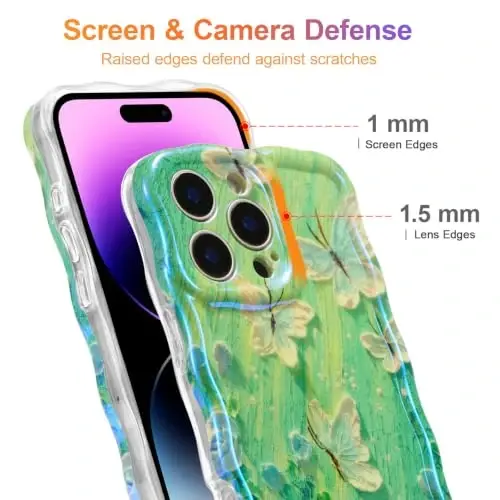 EYZUTAK Чехол для iPhone 12 Pro, цветной ретро масляная живопись цветок лазерный глянцевый узор милый вьющийся край изысканный чехол для телефона стильный прочный защитный чехол из ТПУ для женщин - Зеленая бабочка - 4