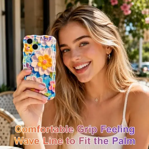 EYZUTAK Чехол для iPhone 15, Цветной ретро-цветочный масляный лазерный глянцевый узор Милый вьющийся край изысканный чехол для телефона Стильный прочный защитный чехол из ТПУ - 6