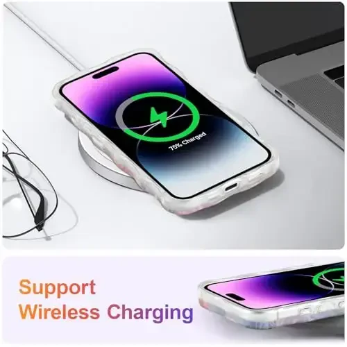 EYZUTAK Чехол для iPhone 16 Plus, красочный ретро масляная живопись, цветочный лазерный глянцевый узор, милый волнистый край, изысканный чехол для телефона, стильный прочный ТПУ защитный чехол для девушки женщины-зеленый - 6