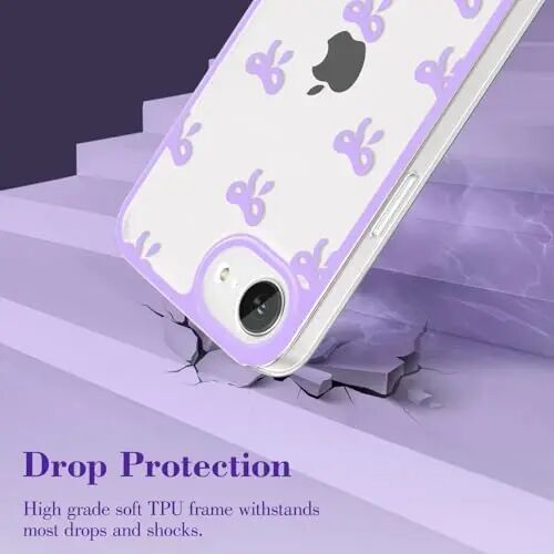 EYZUTAK Чехол для iPhone 17e/iPhone 16e, прозрачный милый чехол с бантом, эстетичный прозрачный чехол для телефона с приподнятой защитой камеры, стильный, тонкий, мягкий, прочный защитный чехол из ТПУ для женщин и девушек, фиолетовый - 4