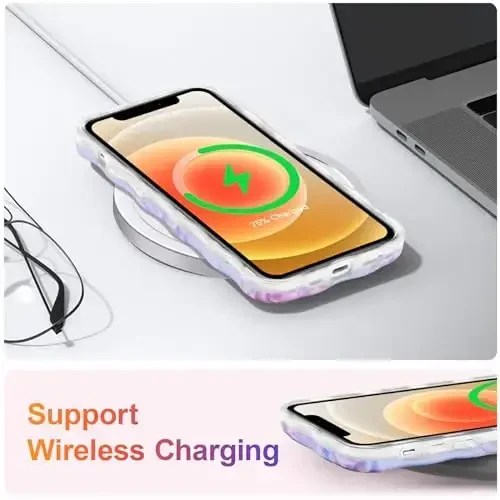 EYZUTAK iPhone 11 uchun g'ilof, rangli retro moyli bo'yoqli gul lazerli yaltiroq naqshli yoqimli jingalak to'lqinli qirrali nafis telefon qopqog'i zamonaviy bardoshli TPU himoya g'ilofi qizlar uchun - Pushti pion - 6