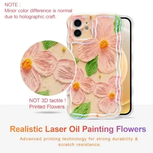 EYZUTAK iPhone 11 uchun g‘ilof, Rangli Retro Yog‘li Bo‘yoqli Gul Barglari Lazerli Yaltiroq Naqshli Chiroyli Jingalak to‘lqinli Qirrali Nafis Telefon Qopqog‘i Zamonaviy Bardoshli TPU Himoya G‘ilofi Qizlar Ayollar uchun - Pushti Yashil - EYZUTAK (1)