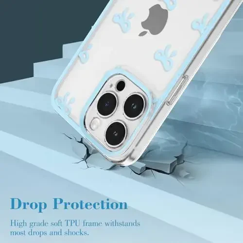 EYZUTAK iPhone 12 Pro Max uchun g'ilof, Shaffof chiroyli lenta kamon naqshli estetik shaffof telefon g'ilofi Ko'tarilgan kamera himoyasi Zamonaviy ingichka yumshoq bardoshli TPU himoya qopqog'i ayollar qizlar uchun - Moviy - 3