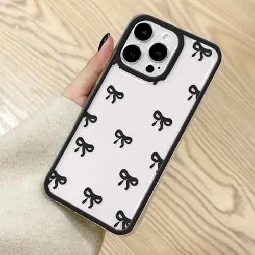EYZUTAK iPhone 12 Pro Max uchun g'ilof, shaffof yoqimli lenta kamon naqshli estetik shaffof telefon g'ilofi ko'tarilgan kamera himoyasi zamonaviy ingichka yumshoq bardoshli TPU himoya qopqog'i ayollar qizlar uchun - qora - EYZUTAK