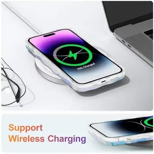 EYZUTAK iPhone 12 Pro uchun g'ilof, Rangli Retro Yog'li Bo'yoqli Gul Bargli Lazer Yorqin Naqshli Chiroyli Jingalak To'lqinli Chekka Ajoyib Telefon Qopqog'i Zamonaviy Bardoshli TPU Himoya G'ilofi Qizlar Ayollar uchun - Moviy Yashil - 6