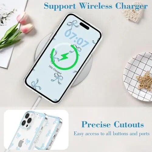 EYZUTAK iPhone 12 Pro uchun g‘ilof, Shaffof Yoqimli Lenta Fiyonk Naqshli Estetik Shaffof Telefon G‘ilofchisi Ko‘tarilgan Kamera Himoyasi Zamonaviy Yupqa Yumshoq Bardoshli TPU Himoya Qopqog‘i Ayollar Qizlar uchun - Ko‘k - 5