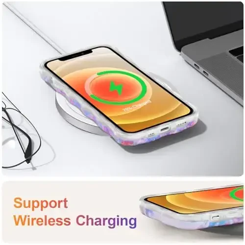 EYZUTAK iPhone 12 uchun g'ilof, rangli retro moyli bo'yoqli bosma gul lazer nurli yaltiroq naqshli yoqimli jingalak to'lqinli chegara nafis telefon qopqog'i zamonaviy bardoshli TPU himoya qutisi qizlar uchun ayollar-bej - 6