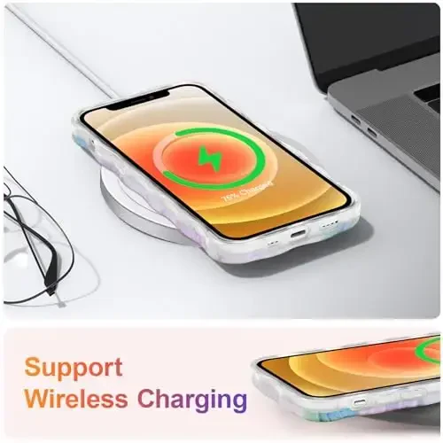 EYZUTAK iPhone 12 uchun g‘ilof, rangli retro moyli bo‘yoqli gul barglari lazerli yaltiroq naqshli yoqimli jingalak to‘lqinli qirrali nafis telefon qopqog‘i zamonaviy bardoshli TPU himoya g‘ilofi qizlar ayollar uchun - pushti yashil - 6