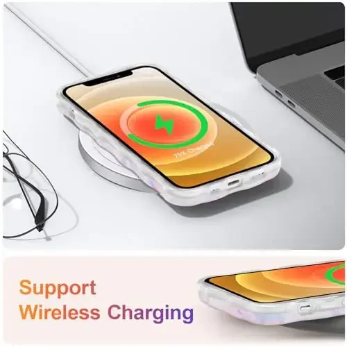 EYZUTAK iPhone 12 uchun g'ilof, Rangli Retro Moyli Bo'yoqli Gul Lazer Yorqin Naqshli Yoqimli Jingalak To'lqin Chegarasi Qizlar Ayollar uchun nafis Telefon Qopqog'i Zamonaviy Bardoshli TPU Himoya Qutisi - Ochiq Pushti - 6