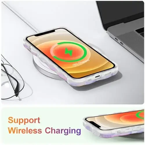 EYZUTAK iPhone 12 uchun g'ilof, Rangli Retro Moyli Bo'yoqli Gul Lazerli Yorqin Dizayn Yoqimli Jingalak To'lqinlar Chekka Nafis Telefon Qopqog'i Zamonaviy Bardoshli TPU Himoya G'ilof Qizlar Ayollar uchun - Pushti Binafsha - 6