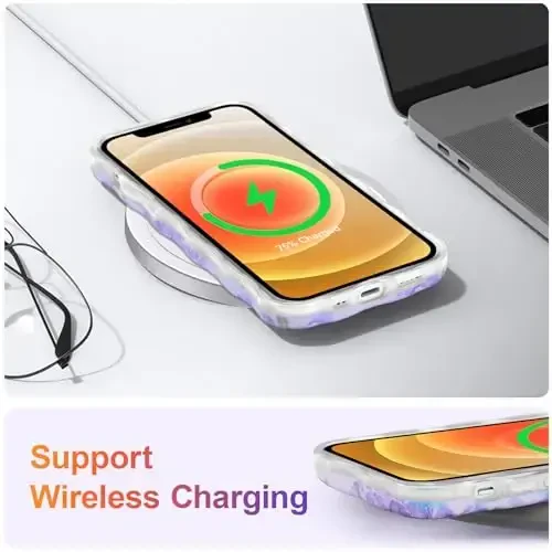 EYZUTAK iPhone 12 uchun g'ilof, Rangli Retro Yog'li Bo'yoq Bosilgan Gul Lazer Yorqin Naqshli Chiroyli Jingalak To'lqinlar Chegara Nozik Telefon Qopqog'i Zamonaviy Bardoshli TPU Himoya G'ilof Qizlar Ayollar uchun - Binafsha - 6