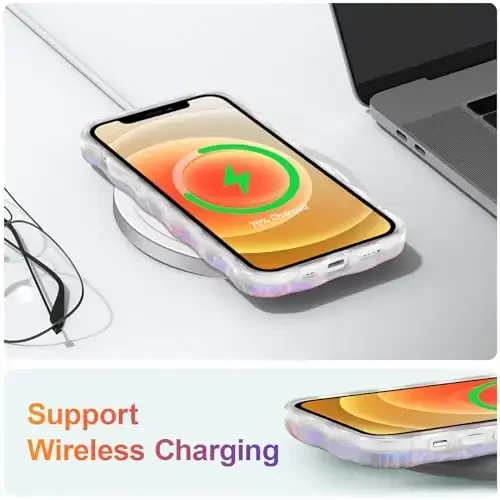 EYZUTAK iPhone 12 uchun g'ilof, Rangli Retro Yog'li Bo'yoq Bosilgan Gul Lazerli Nurli Yaltiroq Naqshli Yoqimli Jingalak To'lqinlar Chegarasi Qizlar Ayollar uchun Nozik Telefon Qopqog'i Zamonaviy Bardoshli TPU Himoya G'ilofi-Yashil - 6