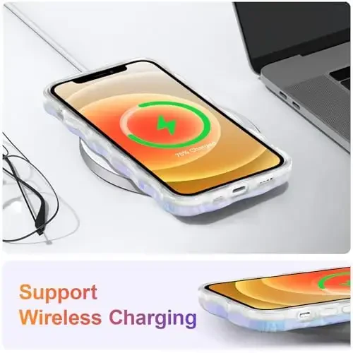 EYZUTAK iPhone 12 uchun g'ilof, Rangli Retro Yog'li Bo'yoqli Bosma Gul Lazer Nurli Yaltiroq Naqshli Yoqimli Jingalak To'lqinlar Chegarasi Qizlar uchun Nozik Telefon Qopqog'i Zamonaviy Bardoshli TPU Himoya G'ilofi - Pushti - 6