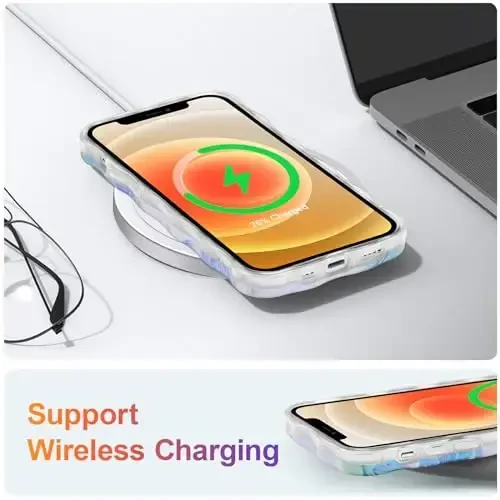 EYZUTAK iPhone 12 uchun g'ilof, Rangli Retro Yog'li Bo'yoqli Gul Barglari Lazer Yorqin Naqshli Yoqimli Jingalak To'lqinlar Qirrasi Nafis Telefon Qopqog'i Zamonaviy Bardoshli TPU Himoya G'ilofi Qizlar Ayollar uchun - Moviy Yashil - 6