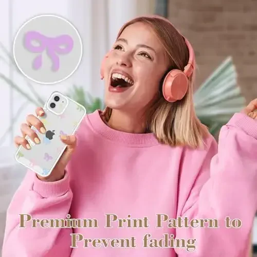 EYZUTAK iPhone 12 uchun g'ilof, Shaffof chiroyli lenta bowknot naqshli estetik telefon g'ilofi, ko'tarilgan kamera himoyasi, zamonaviy ingichka yumshoq bardoshli TPU himoya qopqog'i ayollar qizlar uchun - Rangli - 7