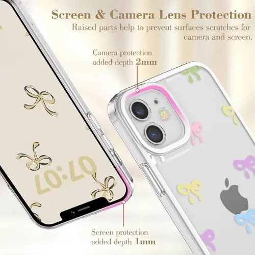 EYZUTAK iPhone 12 uchun g'ilof, Shaffof chiroyli lenta bowknot naqshli estetik telefon g'ilofi, ko'tarilgan kamera himoyasi, zamonaviy ingichka yumshoq bardoshli TPU himoya qopqog'i ayollar qizlar uchun - Rangli - 11