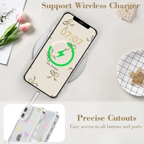EYZUTAK iPhone 12 uchun g'ilof, Shaffof chiroyli lenta bowknot naqshli estetik telefon g'ilofi, ko'tarilgan kamera himoyasi, zamonaviy ingichka yumshoq bardoshli TPU himoya qopqog'i ayollar qizlar uchun - Rangli - 8