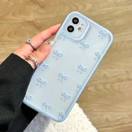 EYZUTAK iPhone 12 uchun g'ilof, tiniq chiroyli lenta kamon naqshli estetik shaffof telefon g'ilofi ko'tarilgan kamera himoyasi zamonaviy ingichka yumshoq bardoshli TPU himoya qopqog'i ayollar qizlar uchun - Moviy - EYZUTAK