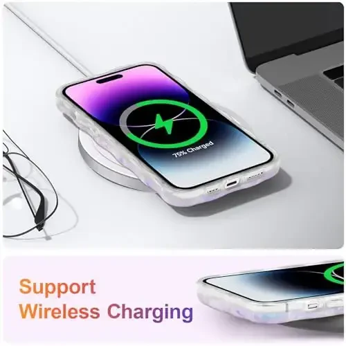 EYZUTAK iPhone 13 Pro Max uchun g'ilof, rangli retro moyli bo'yoqli gul lazerli yaltiroq naqshli yoqimli jingalak to'lqinli chegara nafis telefon qopqog'i zamonaviy bardoshli TPU himoya qutisi qizlar uchun ayollar-och binafsha - 6