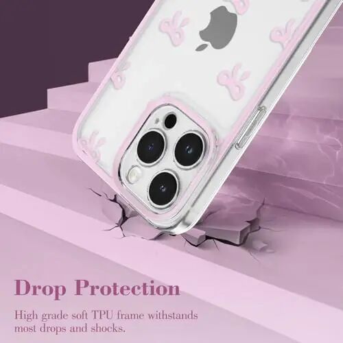 EYZUTAK iPhone 13 Pro Max uchun g'ilof, shaffof chiroyli lenta bantli naqshli estetik shaffof telefon g'ilofi ko'tarilgan kamera himoyasi zamonaviy ingichka yumshoq bardoshli TPU himoya qopqog'i ayollar qizlar uchun - pushti - 3